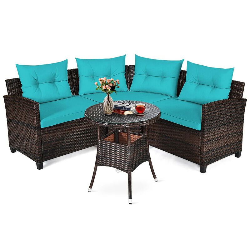 Mondawe 4 Pieces Outdoor Cushioned Rattan Furniture Set