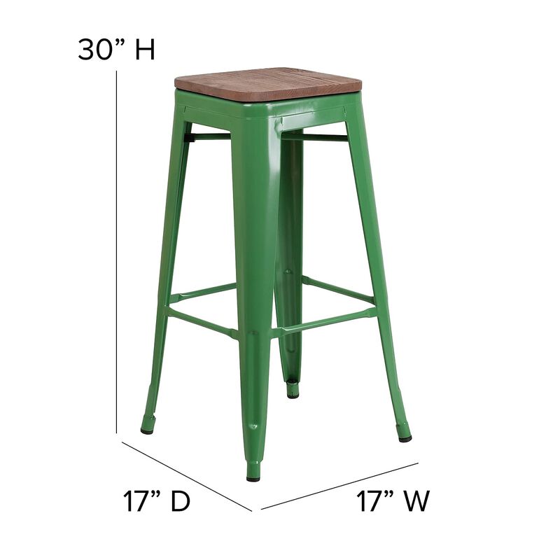 Flash Furniture Lily 30" High Backless Green Metal Barstool with Square Wood Seat image number 3