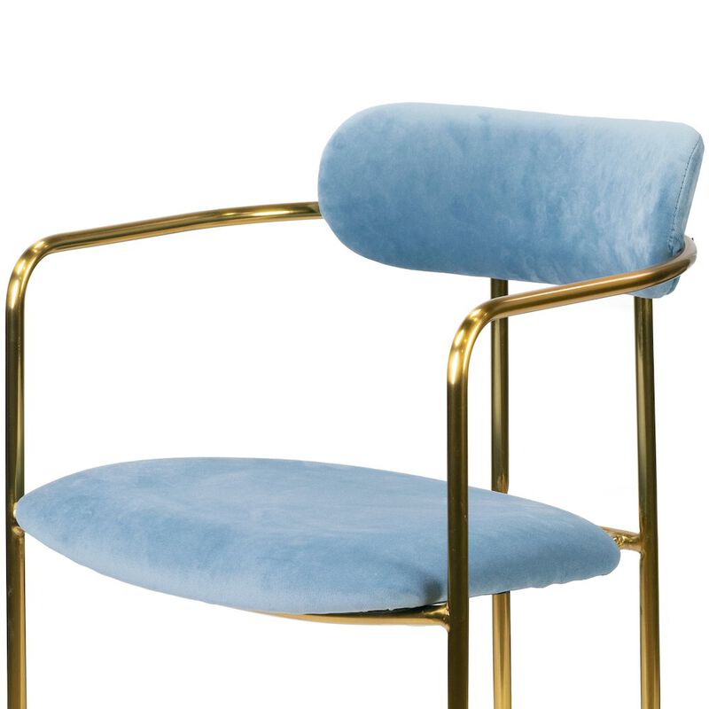 Glamour Home Set of 2 Anaya Light Blue Velvet Dining Chair with Golden Metal Legs