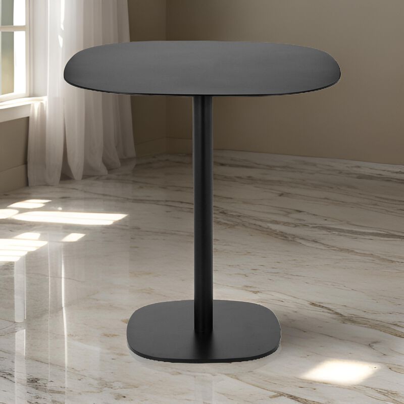 Liki 28 Inch Bistro Dining Table, Round Top and Base, Modern Black Metal
