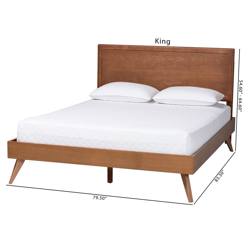 Baxton Studio Jiro Platform Bed - Mid-Century Modern Wood Bed Frame with Panel Headboard and Angled Legs for Bedroom or Guest Room, King image number 7