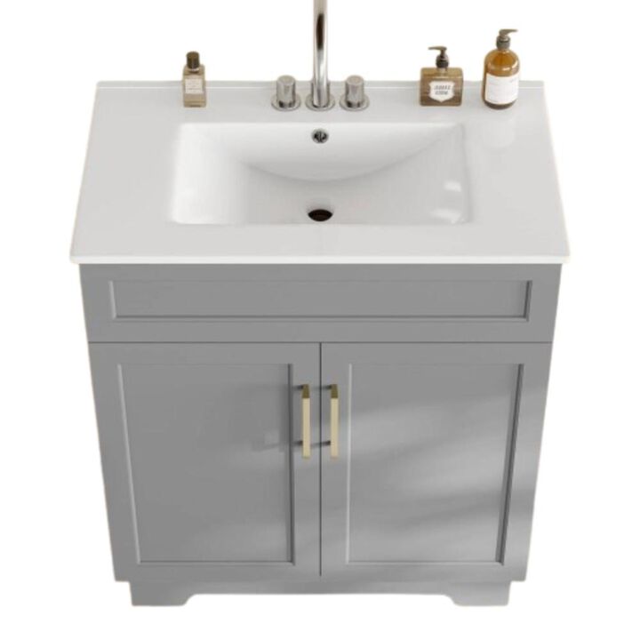 Hivvago Modern 30-inch Gray Wood Finish Bathroom Vanity with White Ceramic Sink