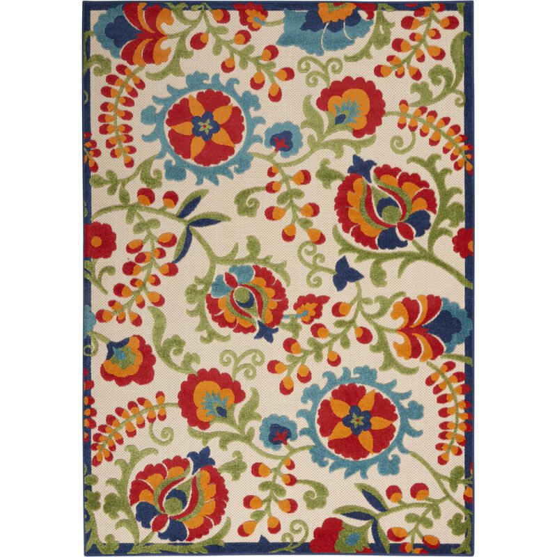Nourison Aloha Indoor/Outdoor Multicolor 6 x 9 Area Rug, Easy Cleaning, Non Shedding, Bed Room, Living Room, Dining Room, Back