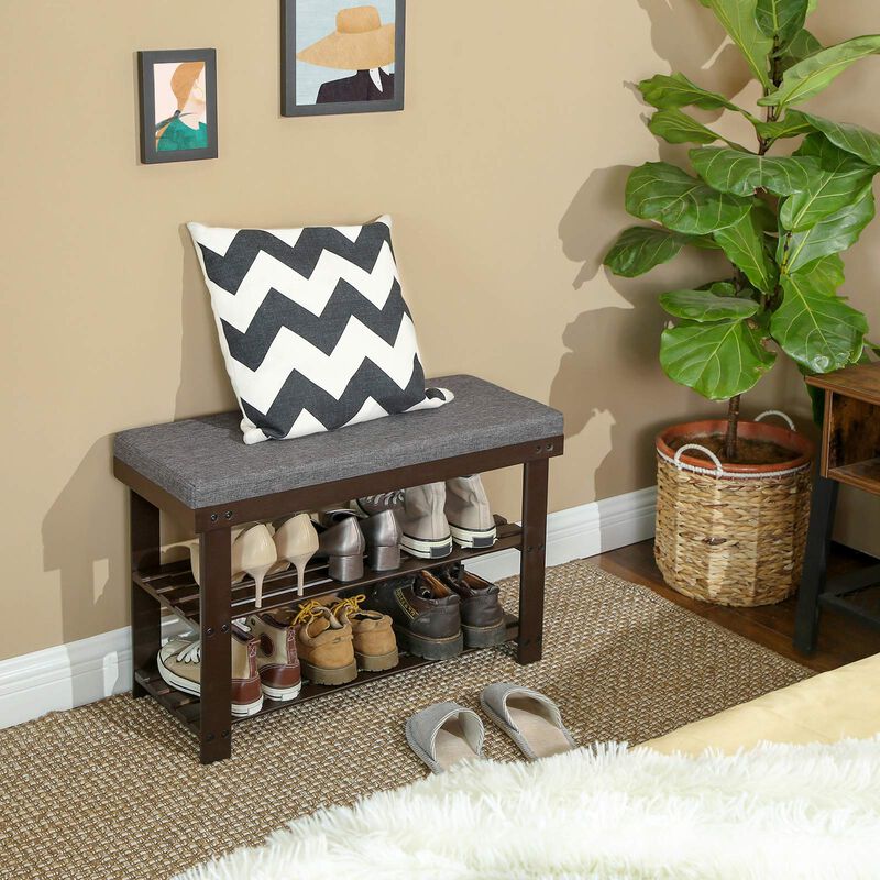 2-Tier Bamboo Shoe Bench with Stable Design for Entryway or Living Room