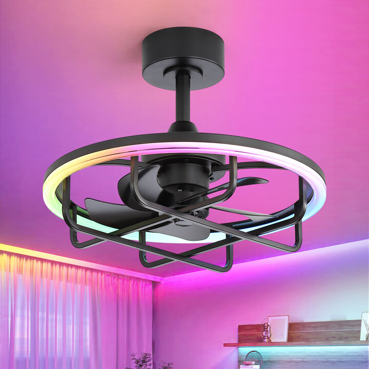 Breezary 20 Inch Caged LED Ceiling Fan with Light, Dimmable 3CCT, 6 Speed, Remote