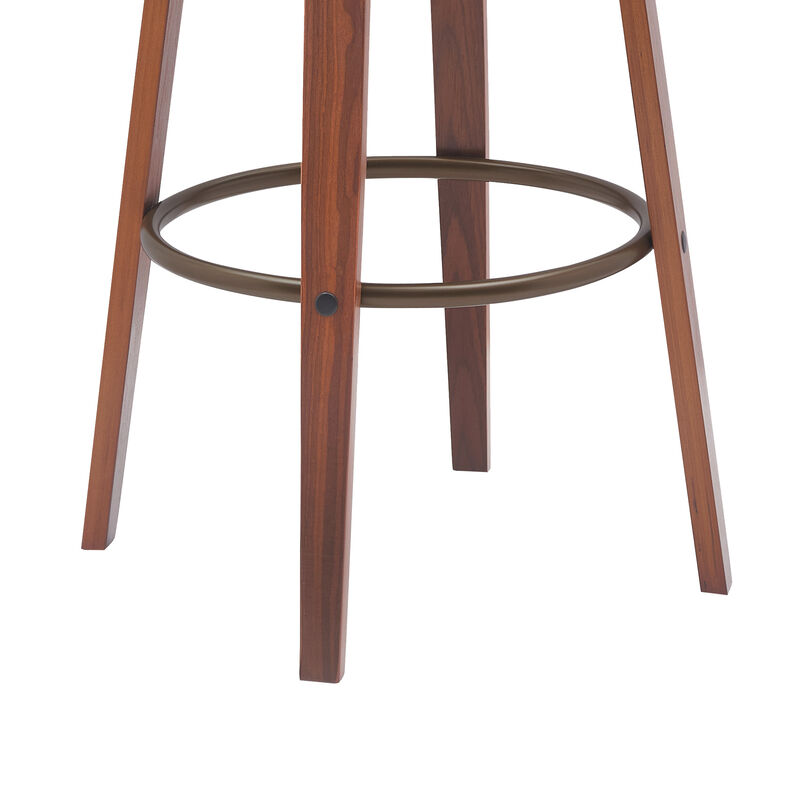 Topanga 26" Swivel Walnut Wood Counter Stool in Cream Faux Leather with Golden Bronze Metal