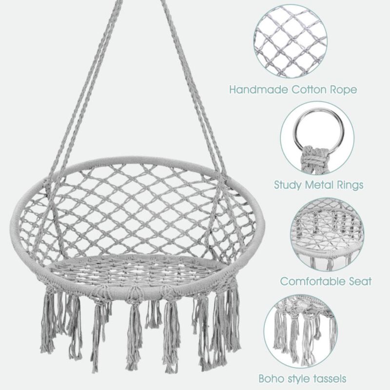 Hanging Macrame Hammock Chair with Handwoven Cotton Backrest image number 3
