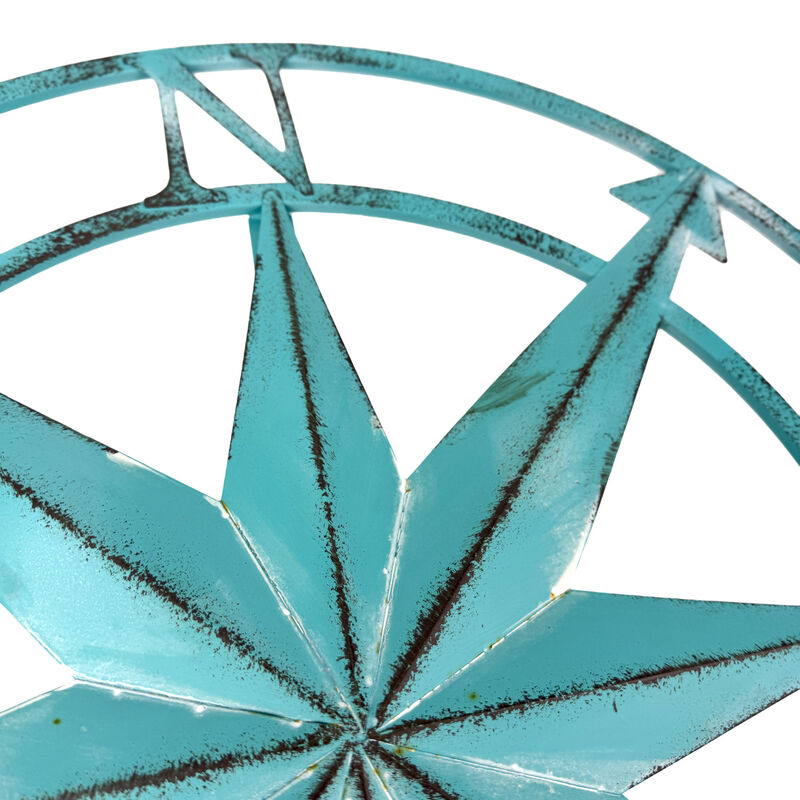 Aqua Metal Compass Rose Wall Decor 20.25 inch Coastal Nautical Beach Art image number 2