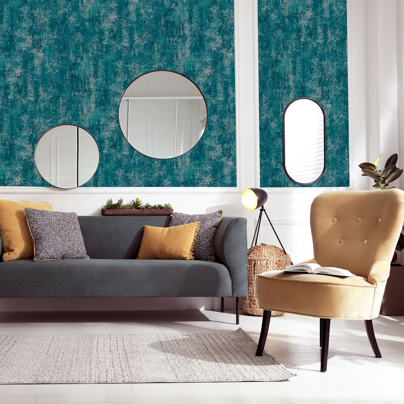 Velour Teal Distressed Wallpaper image number 2