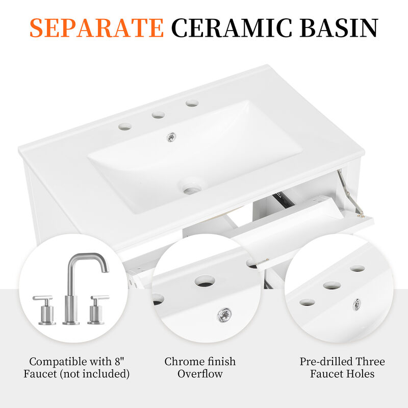 Merax Bathroom Storage Vanity with Left Adjustable Shelving Cabinet & 3 Right Smooth-Glide Drawers image number 6