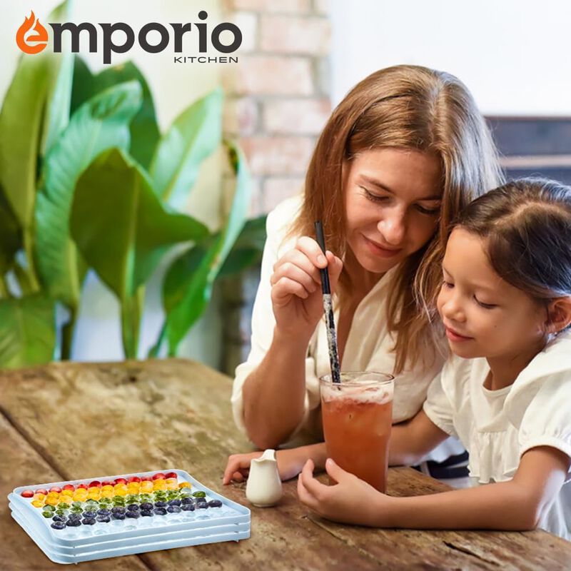 Round Ice Cube Tray with Lid and Bin &ndash; Creates 1664 Ice Balls (0.60 Inch Size), Stackable Ice Cube Trays, Easy-Release Ice Balls for Drinks and Cocktails, Pack of 4 (16 Trays), Blue