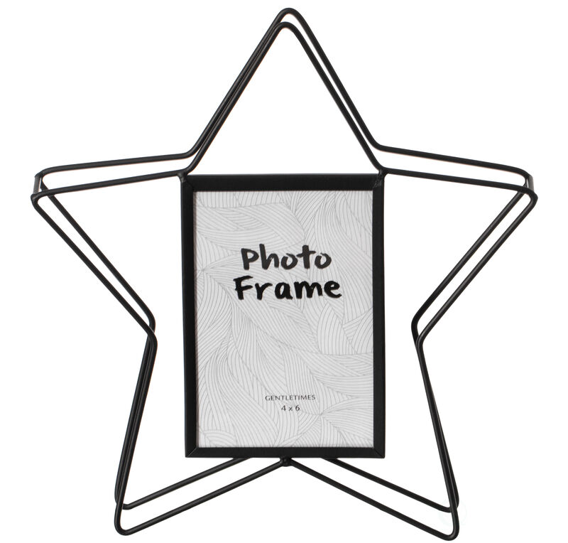 Modern Star Shape Black Metal Decor Photo Frame for Tabletop Display, 4" x 6"