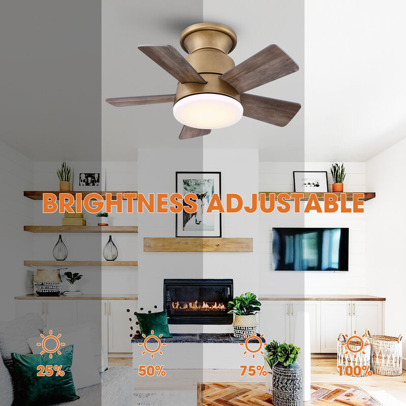 24 in. Integrated LED Natural Brass Gold Flush Mount Ceiling Fan with Light and Remote