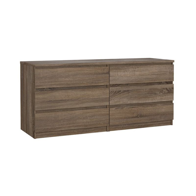FurniFact Elegant Truffle Oak Double Dresser with Six Spacious Drawers for Storage