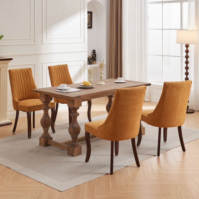 Whisen 2-Piece 25inch Dining Chairs, Rayon Linen Upholstered Channel Tufted with Curved Solid Wood Legs for Kitchen Dining Room image number 4