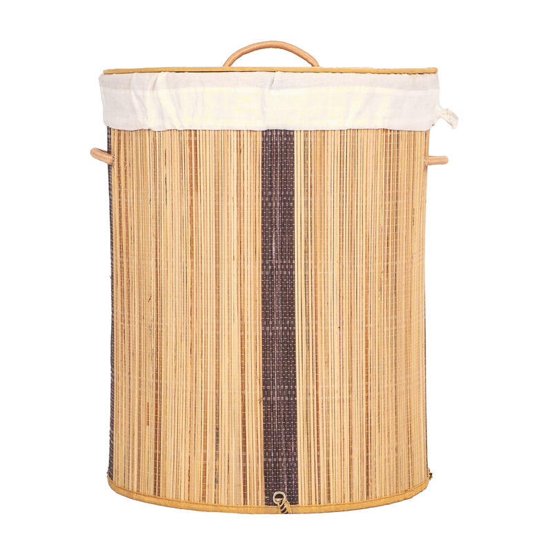 Round Coconut Stick Collapsible Waterproof Laundry Hamper with Lid and Handles for Organizer, Clothes, Toy Durable Folder Washing Bin for Easy Carrying