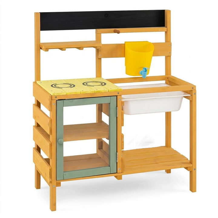 Kids Outdoor Mud Kitchen with Water Tank and Play Faucet