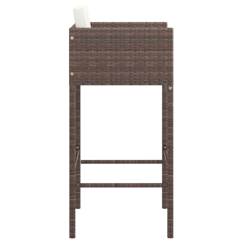4pc Outdoor Barstool Chair Set, White Cushion, Brown Rattan, 30 Inch
