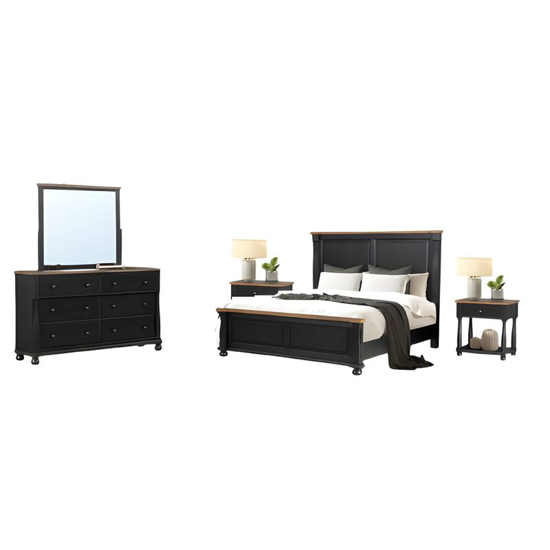 Ginie 5pc Queen Bedroom Set, 2 Bedside Tables, Mirror, Black Brown image number 2