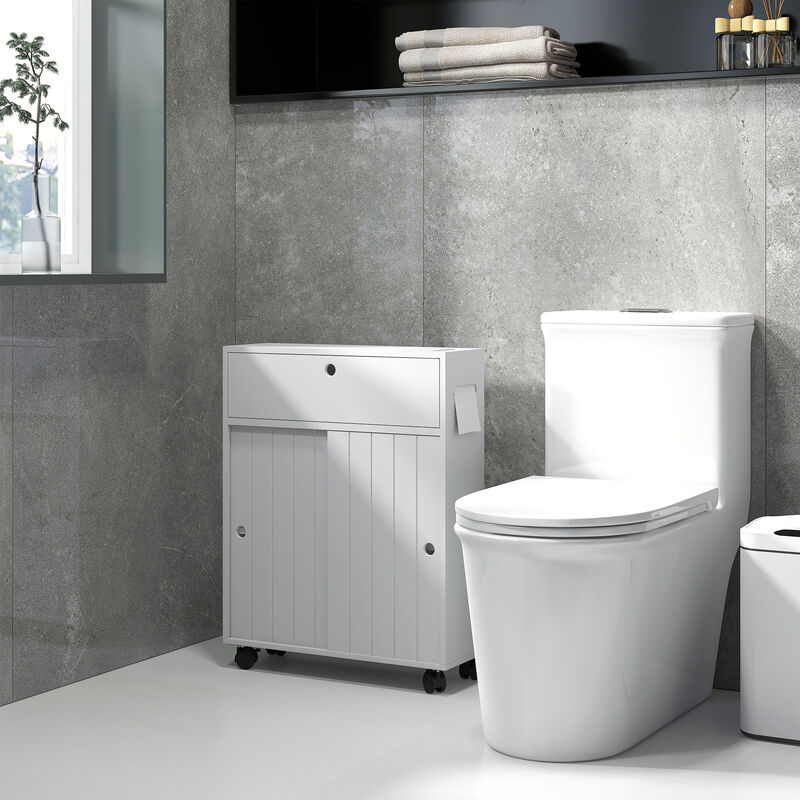 kleankin Bathroom Toilet Paper Cabinet on Wheels with Storage Cabinets image number 8