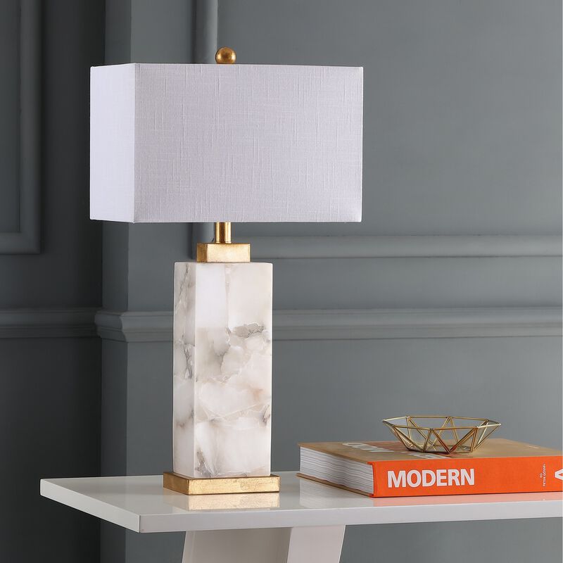 Elizabeth 27.5" Alabaster LED Table Lamp, White/Gold Leaf