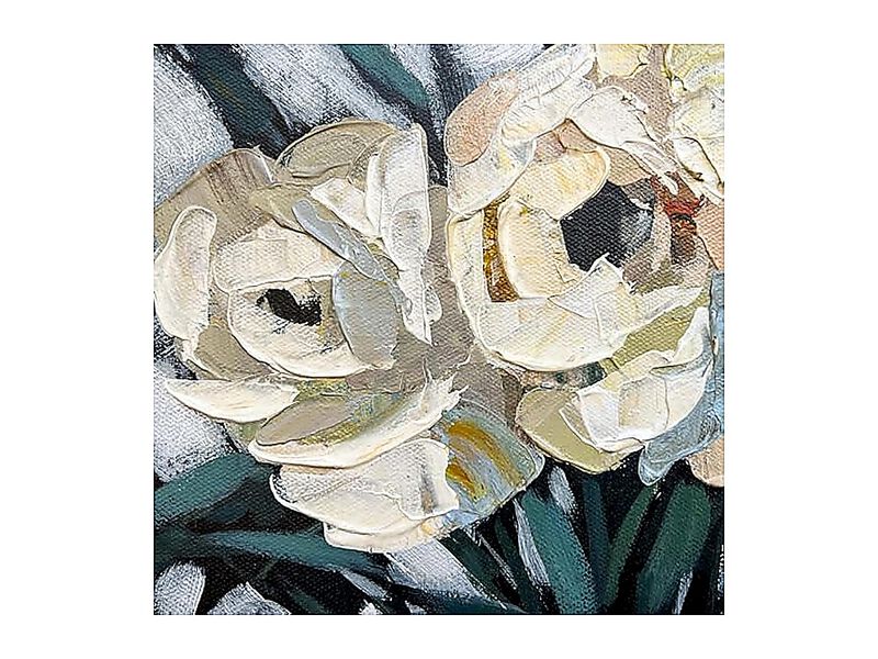 32 X 32 Inch Textured Hand Painted White Floral Oil Large Wood Framed Canvas Art image number 3