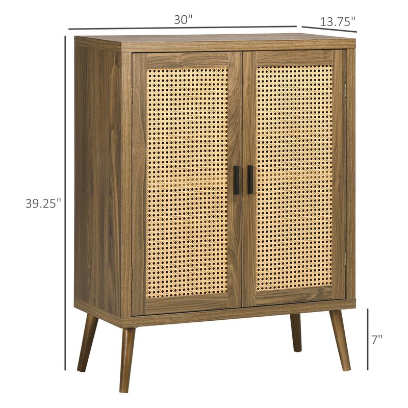 Brown Living Room Storage: Sideboard with Rattan Door & Adjustable Shelf