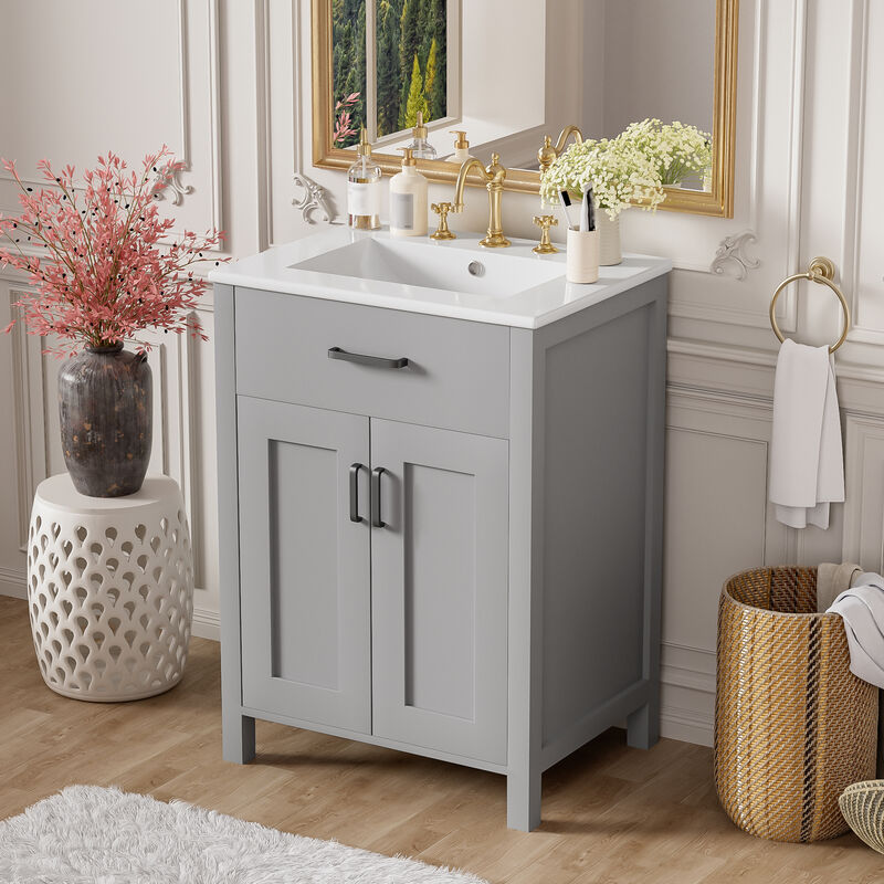 Whisen 24" Modern Bathroom Vanity Combo with Ceramic sink, 2 Soft-Close Doors