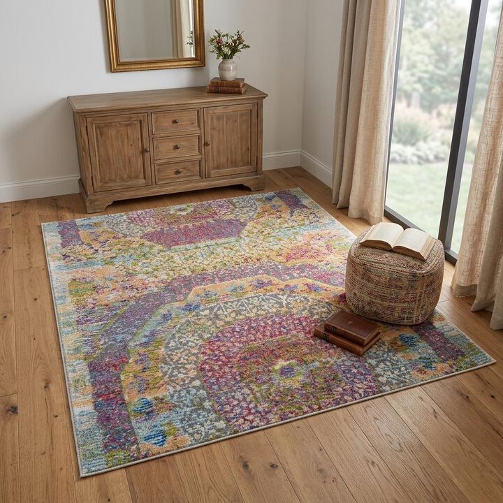 HomeRoots Floral Medallion Distressed Non Skid Area Rug