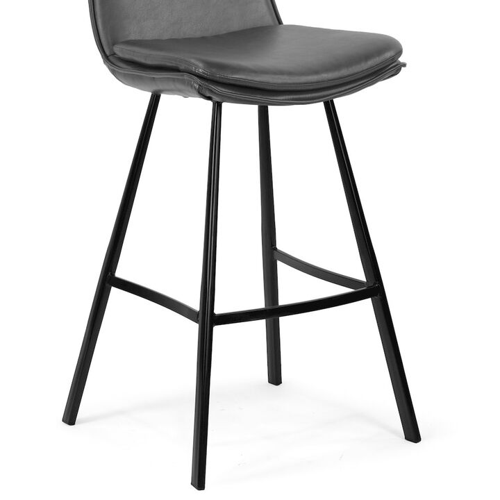 Glamour Home Set of 2 Avalyn Gray Faux Leather Bar Stool with Black Metal Legs