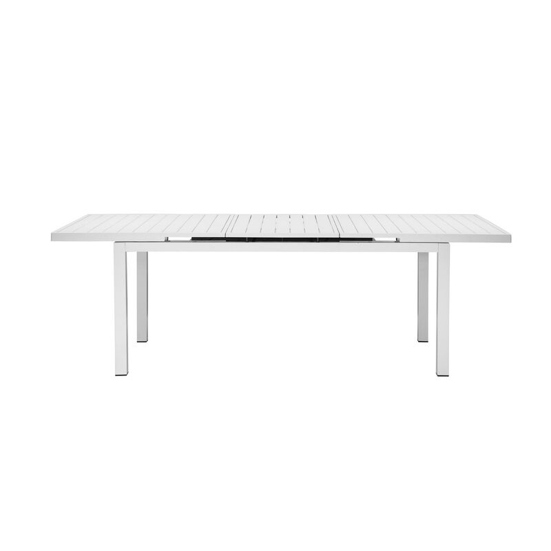 Meta 95 Inch Extendable Dining Table, White Aluminum Frame, Plank Top image number 2