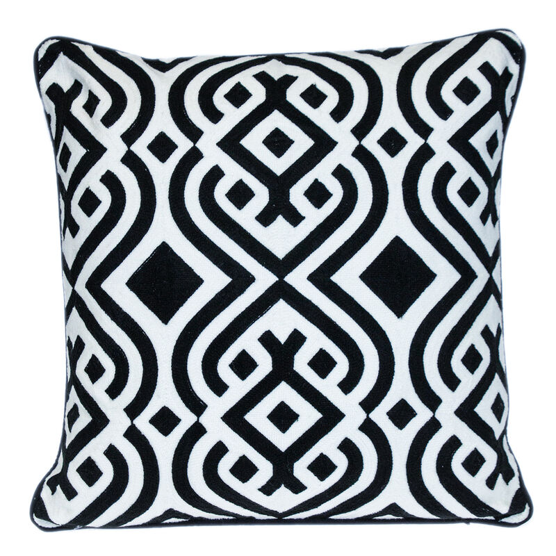 HomeRoots 20" Black and White Geometric Cotton Throw Pillow image number 2