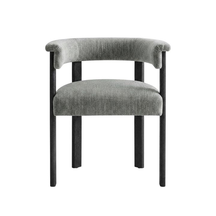 Fabric Upholstered Barrel Dining Chairs, Heathered Weave Ivory Black, Set of 2