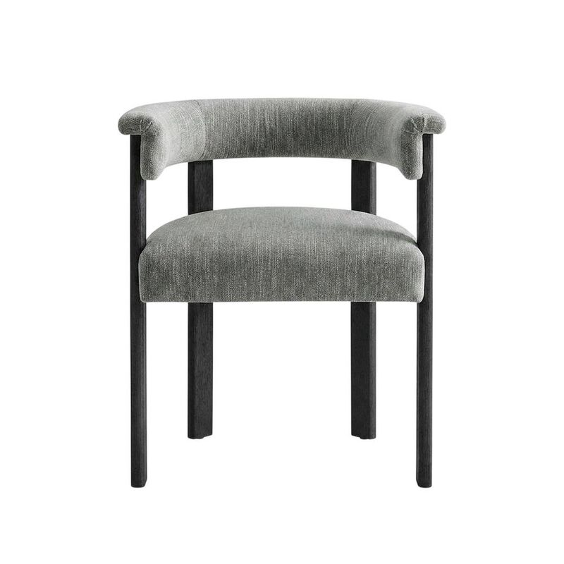 Fabric Upholstered Barrel Dining Chairs, Heathered Weave Ivory Black, Set of 2 image number 0