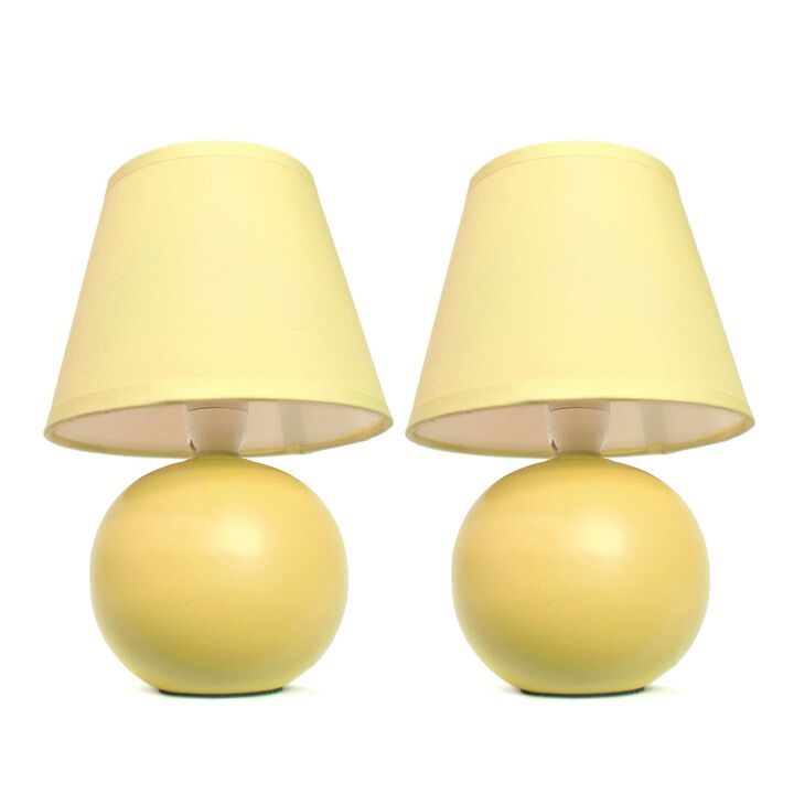 Simple Designs Mini Table Lamp with Ceramic Globe Base and Fabric Shade - 2 Pack Set