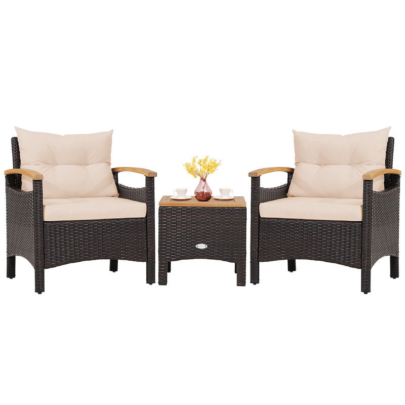 3 Pieces Patio Rattan Furniture Set with Removable Cushion