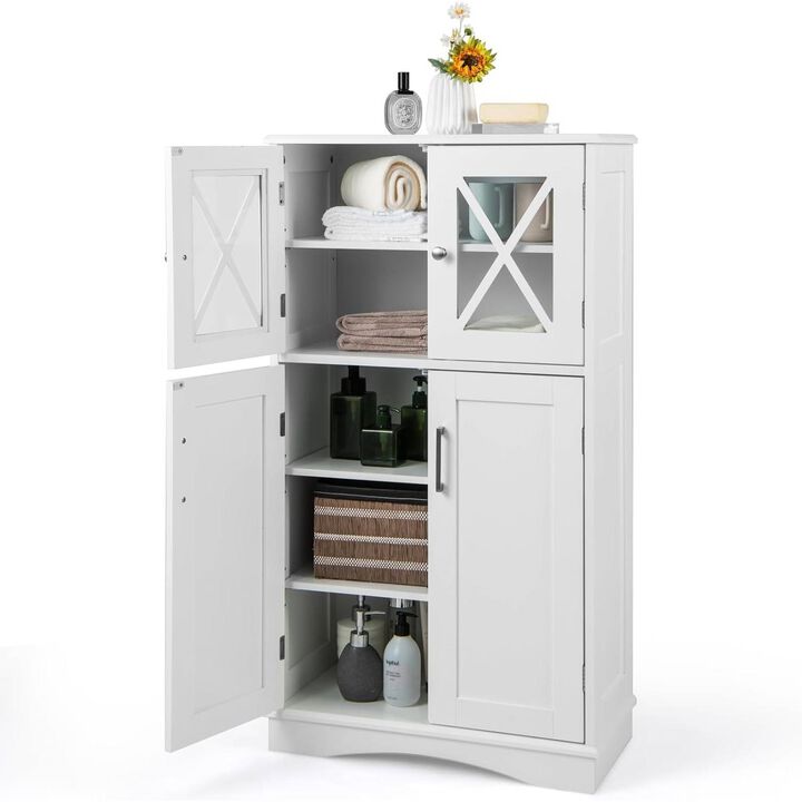 Bathroom Storage Cabinet with Glass Doors for Towels & Linens