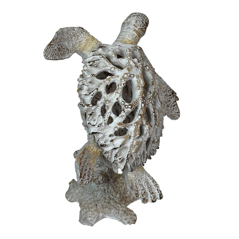 Sea Turtle Statue Whitewash Coral Look Polyresin Coastal Decor 7 In Tall image number 2