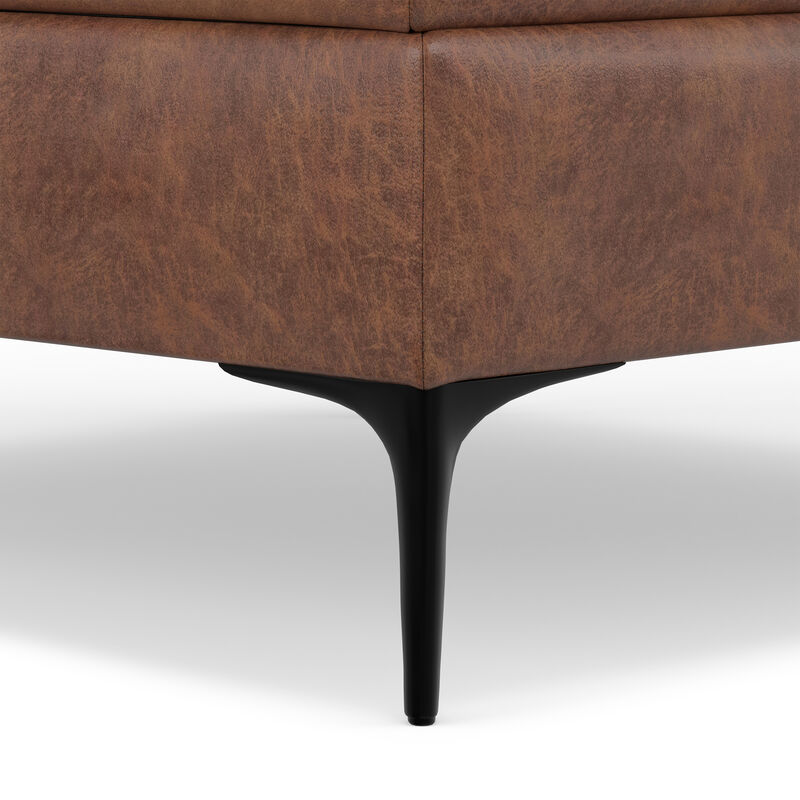 Rebecca 36 inch Wide Contemporary Square Mid&nbsp;Century Coffee Table&nbsp;Storage Ottoman with Lift Up Lid in Distressed Saddle Brown Vegan Faux Leather, Assembled image number 9