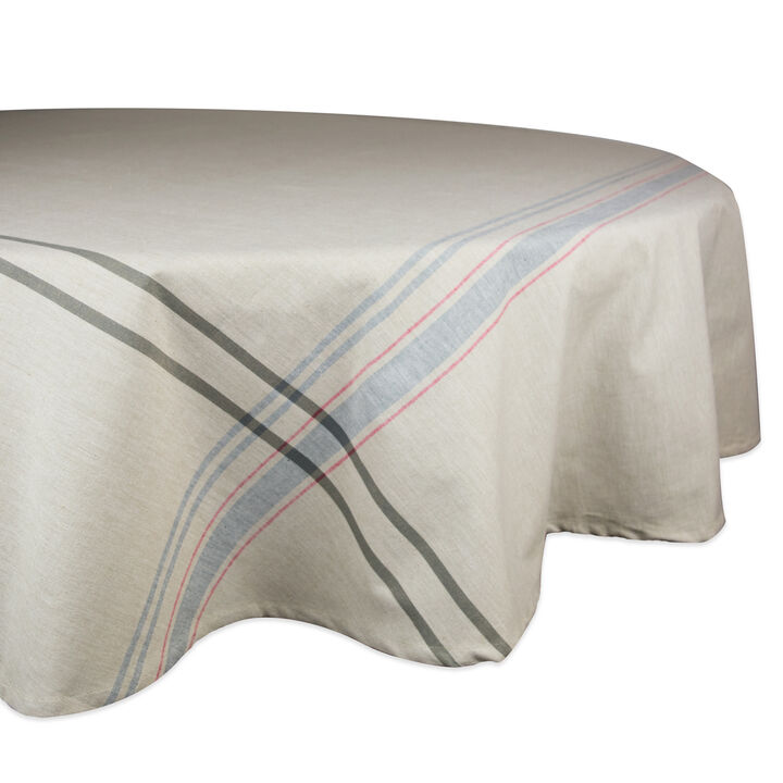 Neutral Taupe and Gray French Striped Pattern Round Tablecloth 70"