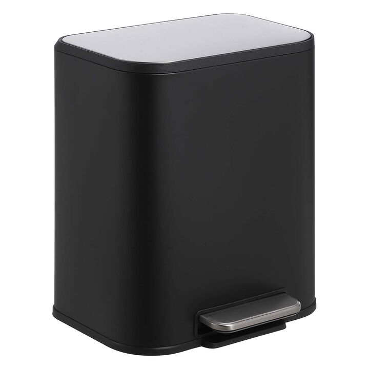 Modern Stainless Steel Trash Can, Soft Close Lid, Step Pedal, Removable Inner Bucket, Rectangular Durable Design