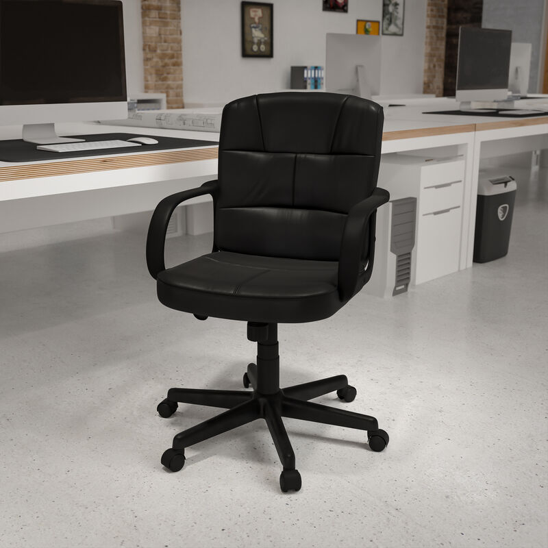 Rider Mid-Back Black LeatherSoft Swivel Task Office Chair with Arms image number 1