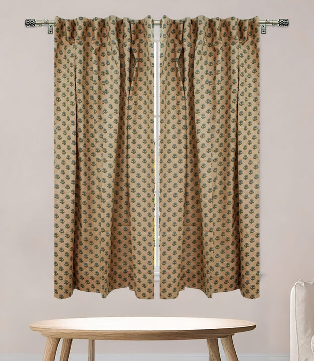 Fabdivine 42x89 Inch Block Print Linen Curtain Vintage Floral Design for Cozy Fall Home D&eacute;cor, Palak