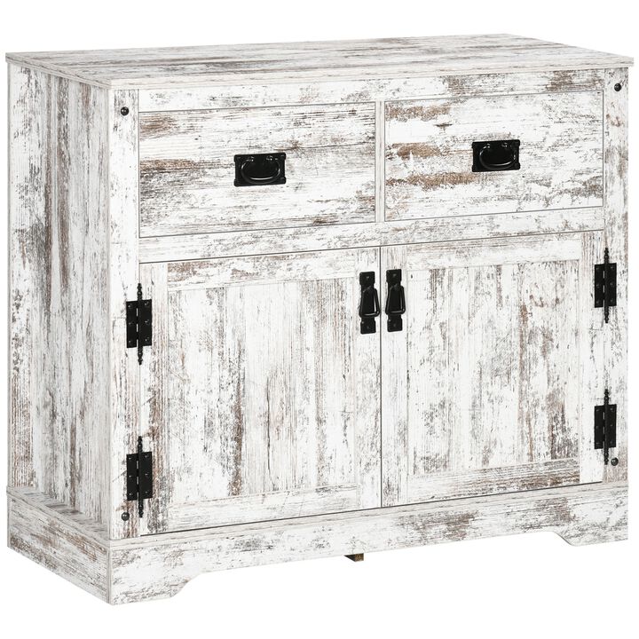 White Rustic Kitchen Storage: Cabinet with 2 Drawers & 2 Cupboards