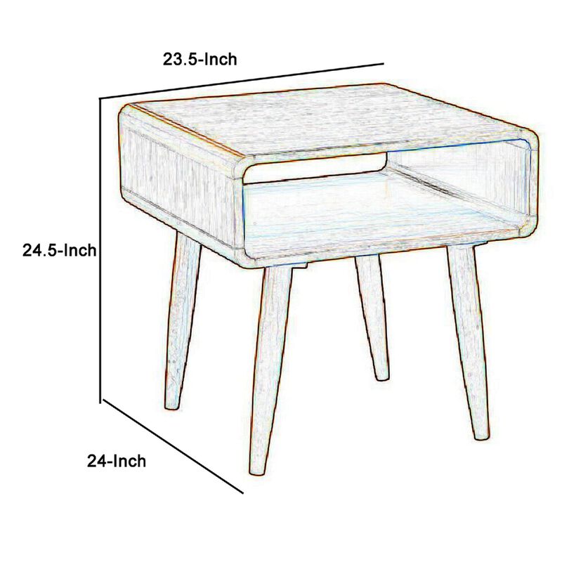 Rectangular Wooden End Table with Open Shelf and Splayed legs, Brown