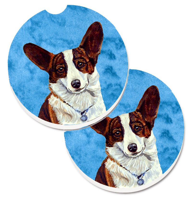 Caroline's Treasures Blue Corgi Set of 2 Cup Holder Car Coasters LH9378BUCARC, 2.56, Multicolor image number 0