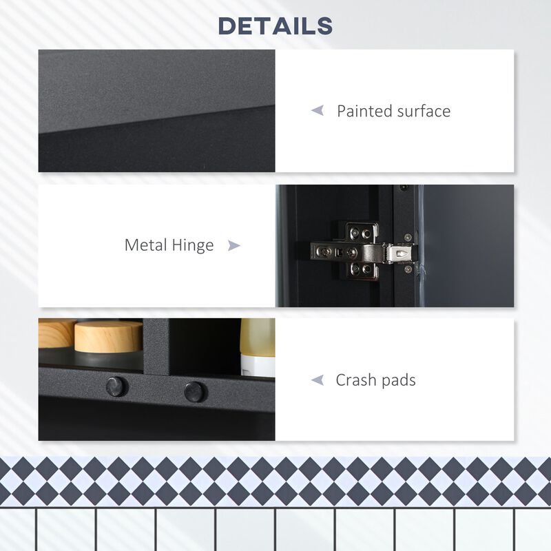 Black Bathroom Organizer: Wall-Mounted Double Door Medicine Cabinet