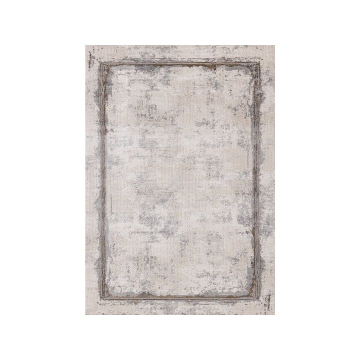Novelle Home Layla Grey Black Distressed Border Rug, 5'3 x 7'7