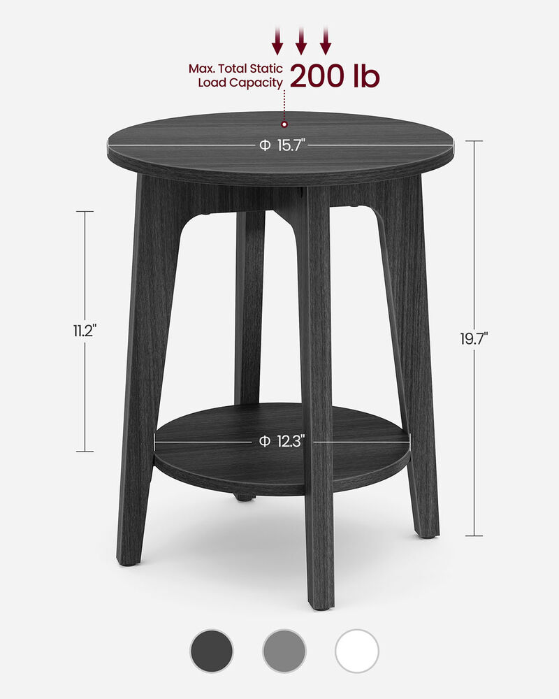 Minimalist Round End Table &ndash; Small Table with Lower Shelf for Sofa Side or Bedside Storage Needs