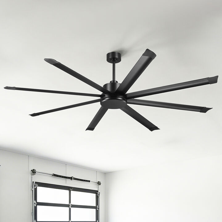 84" Industrial Black Reversible 8 Aluminum Fan Blades Large Ceiling Fan with Remote for Garage, Warehouse, Porch, Living Room